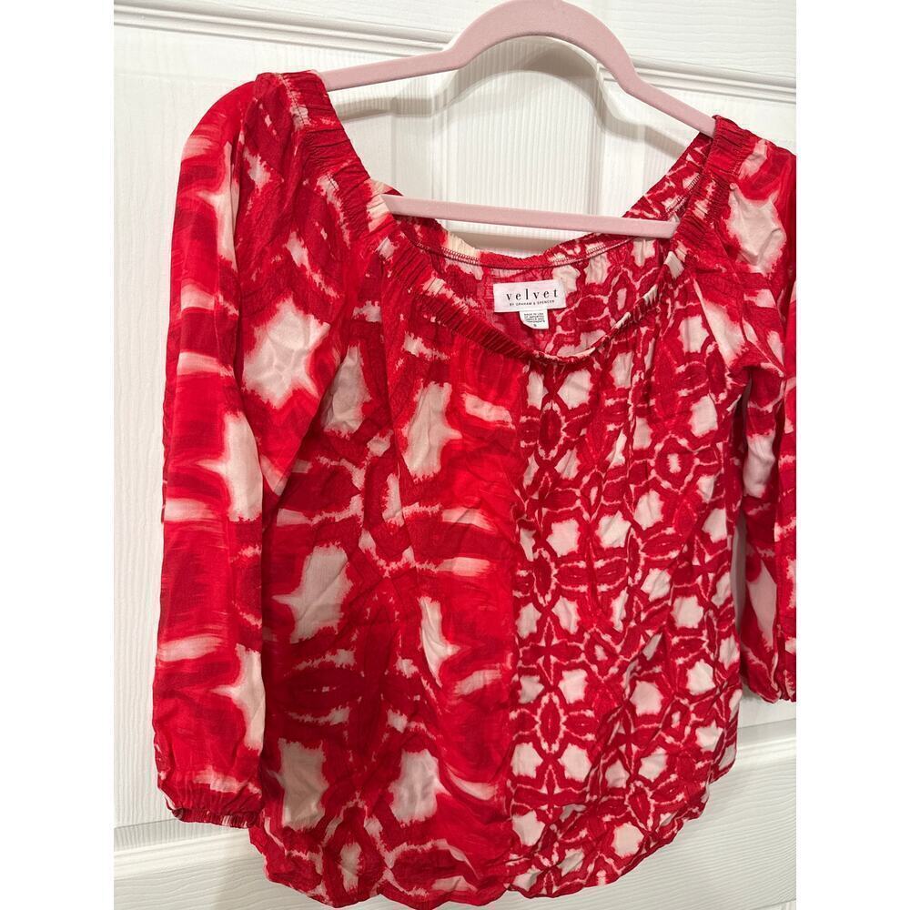 Velvet by Graham & Spencer Red Boho Off the Shoulder Viscose Top, S